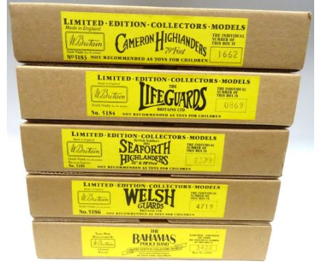 Britains, a complete run of the first five Limited Editions 1983-1987 1983-1987, 5183 Cameron Highlanders, 5184 Life Guards, 