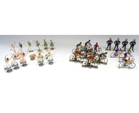 Herald Ballet, first series with one other (Condition Very Good, one damaged, two paint flaked) Britains, seven Bicyclists (r