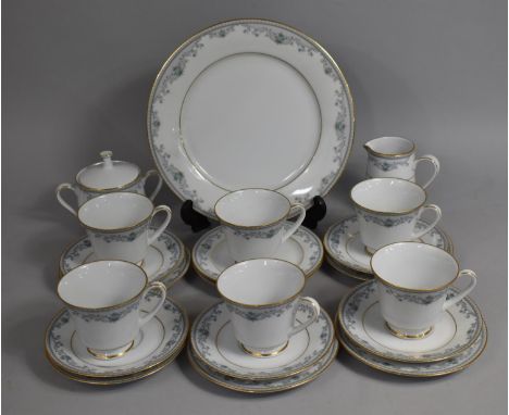 A Noritake Contemporary Chatswood Tea Set to comprise Cake Plates, Six Cups, Saucers and Side Plates, Milk Jug and a Lidded S