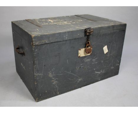 A Vintage Wooden Officer's Travelling Trunk, 80cm wide 