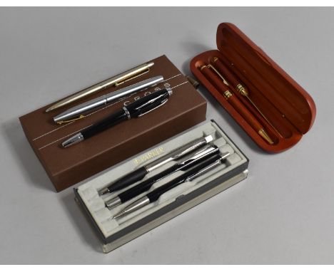 A Collection of Various Pens to Include Sheaffer Fountain Pen with 14ct Gold Nib, Boxed Cross Fountain Pen, Parker Set etc 