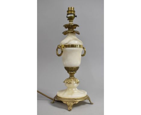 A Brass and Onyx Table Lamp in the Form of a Two Handled Vase, 38cms High Overall 