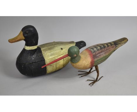 A Vintage American Style Carved Wooden Model of a Sandpiper together with a Novelty Box in the Form of a Duck 