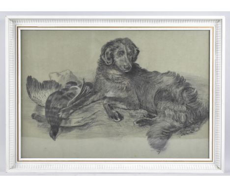 A Framed Charcoal Sketch, Sporting Dog with Game, by Elsie Huxley, 1913, 51x36cm 