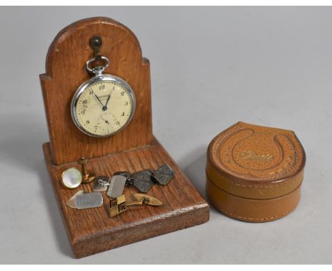 An Early 20th Century Pocket Watch Stand Together with Sekonda Pocket Watch and a Leather Stud Box Containing Cufflinks to In