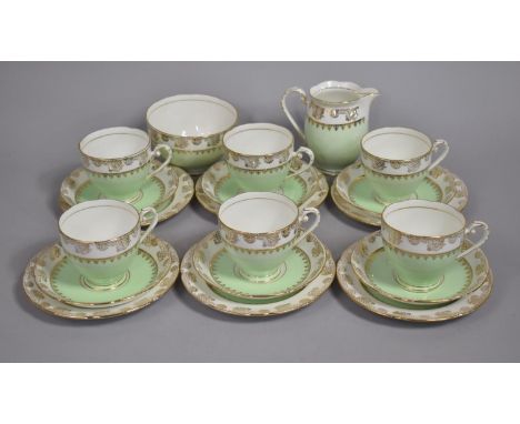 A Royal Grafton Green Gilt and White Decorated Tea Set with White Trim having Gilt Swag Highlights to comprise Six Cups, Sauc