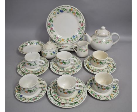 A Tradewind Floral Transfer Printed Service to Comprise Cups, Saucers, Dinner Plates, Teapot etc (Varying Condition Issues) 