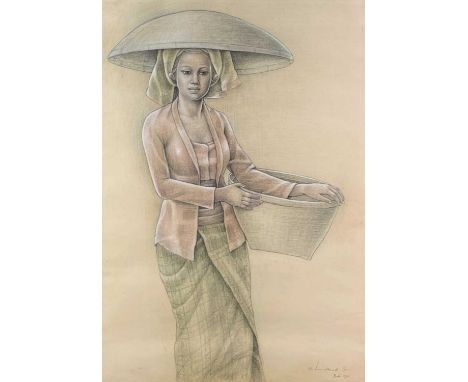 I. Wayan LOTRA (XX-XXI) Pastel on paper, signed. Balinese girl 'Bali 1991', 68.5 x 48cm.