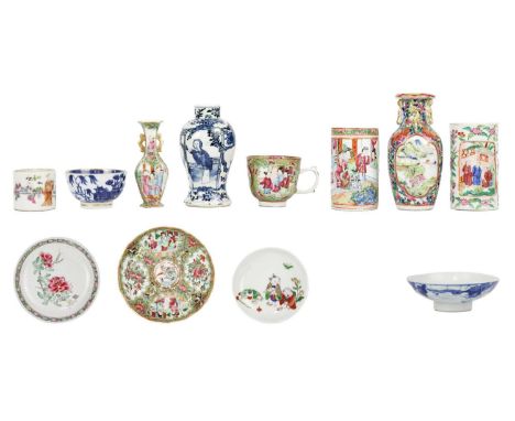 A quantity of Chinese Canton and other porcelain items, 19th century.  To include a Canton vase, height 15cm, a smaller Canto