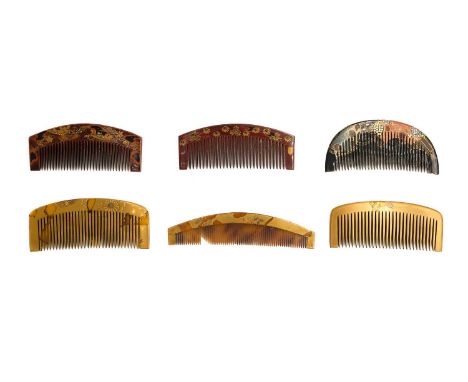 A Japanese lacquer and mother-of-pearl comb, Taisho period. 3.4 x 8.7cm; a Japanese wakasa-nuri lacquer comb, signed, length 