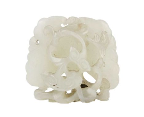 A Chinese jade ornamental carving of a butterfly, Qing Dynasty, 19th century. Carved with pierced lingzhi and foliage to vers