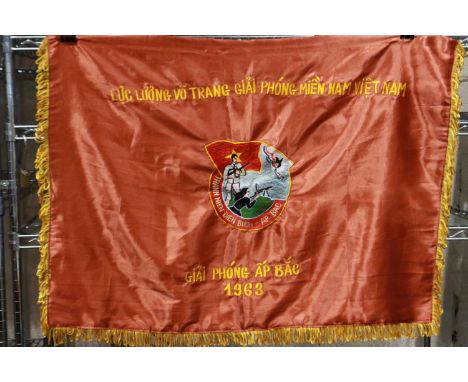 Vietnam War period Vietcong Victory banner, National Liberation Front Victory in South of Vietnam, Liberation Ap Bac 1963, 95