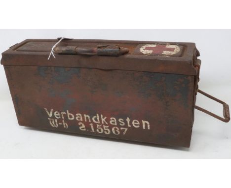 WWII German ammunition box used as a First Aid box, unit marked. UK P&amp;P Group 2 (£20+VAT for the first lot and £4+VAT for