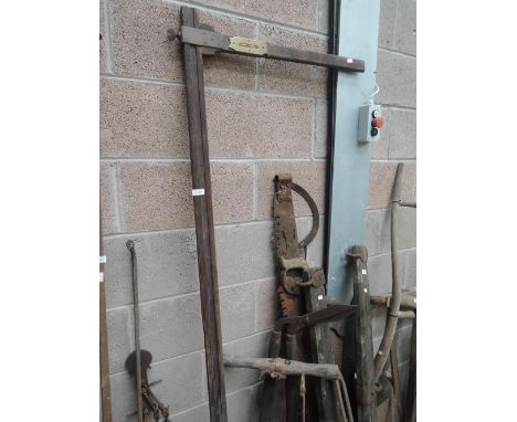 A vintage horse measuring stick with brass fitments and spirit level