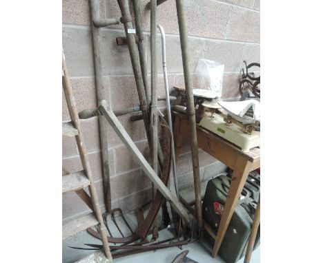 A selection of gardening and hay making tools