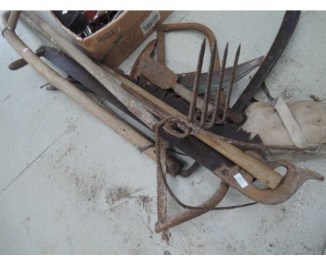 A selection of gardening and hedging tools 