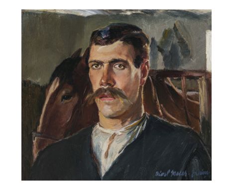 Hiasl (Mathias) Maier-Erding1894 Erding - 1933 MünchenBauer mit Pferd im Stall (Der Roßbauer)R. u. signiert. Öl auf  Holz. 46