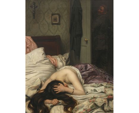 Maurice Pillard (Pillard-Verneuil) 1869 Saint-Quentin - 1942 Chexbres  Kriegsleiden  Eine verzeifelte junge Frau auf einem Be
