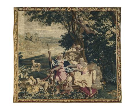 TapisserieFrankreich (Gobelins), 1. Drittel 18. Jh.Wolle, Seide. Venus und Adonis. Laubwerk-Bordüre. Etwas beschnitten, rest.