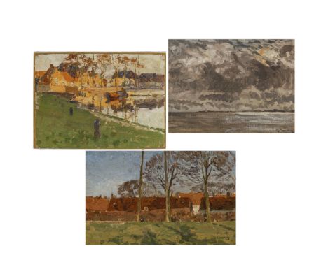 Max Clarenbach1880 Neuss - 1952 KölnMondnacht am Meer - Dorf im Sonnenuntergang - Dorf mit See im SonnenuntergangKonvolut aus