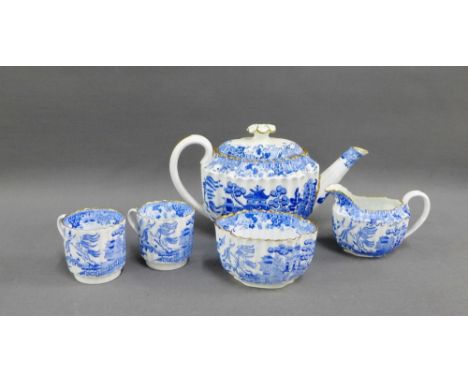 Copeland 'Willow' patterned blue and white porcelain Morning part teaset, comprising teapot, cream jug, sugar bowl and two ju