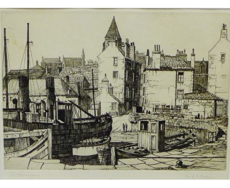 Frank E. Dodman (1908-1997)  'South Queensferry'  Etching,  signed and entitled in pencil, in a glazed frame, 29 x 22cm 