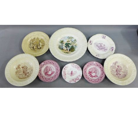 Group of eight various Victorian moulded and printed nursery plates etc. (8) 