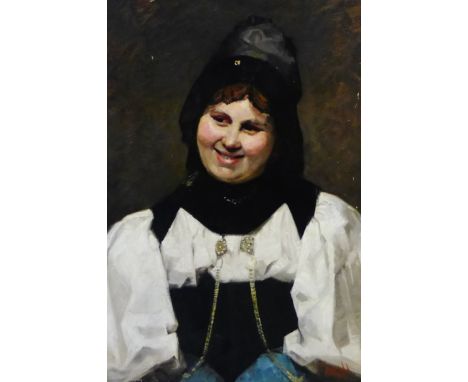 Indistinctly signed,  'Head and Shoulders Portrait of a Woman'  Oil-on-board, unframed, 46 x 70cm 