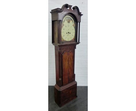 Mahogany longcase clock  with a broken swan neck pediment over a painted dial with Roman numerals, 214 x 61cm 