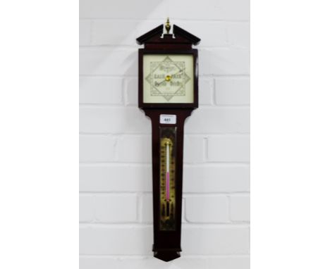 Watson mahogany cased barometer with architectural pediment with silvered dials, 60cm long