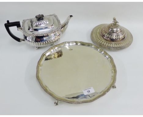 Goldsmiths &amp; Silversmiths Co Epns salver together with an Epns dish and cover and teapot (3) 