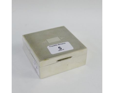 Silver box, the hinged lid with engine turned decoration, Birmingham 1953, 8 x 8cm 