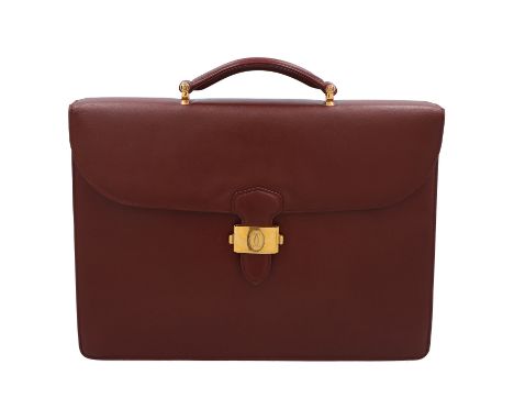 CARTIER VINTAGE Aktentasche. Glattleder in Bordeaux mit vergoldeter Hardware. Klassisches Modell mit einem Griff, Überschlag 
