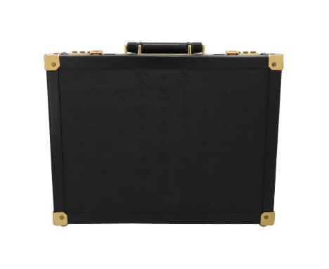 MCM VINTAGE Akten-Koffer. Schwarze Serie mit Logo-Design, goldfarbener Hardware, zwei einstellbaren Zahlenschlössern und Trag