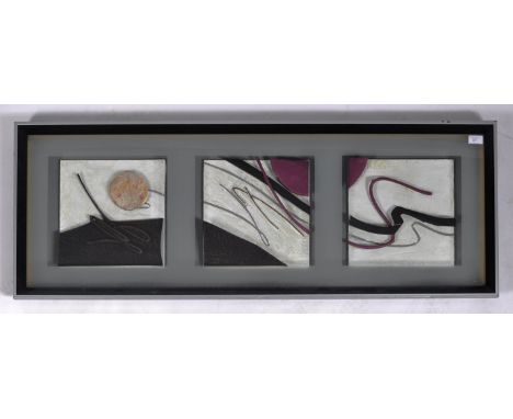 An unusual retro vintage 20th Century three piece 3D sculpture wall art / painting. The price separated into three parts usin