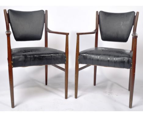 Arne Vodder (Manner Of) - A matching pair of retro vintage 20th Century Danish influenced teak and leather upholstered armcha