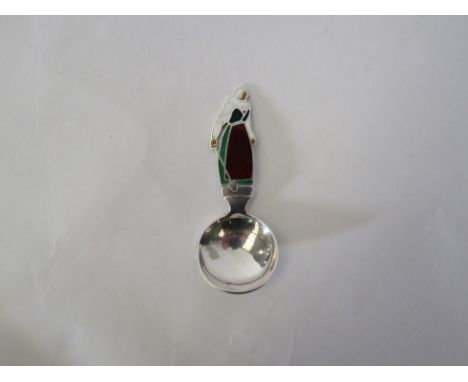 A Danish enamelled caddy spoon, stamped 925