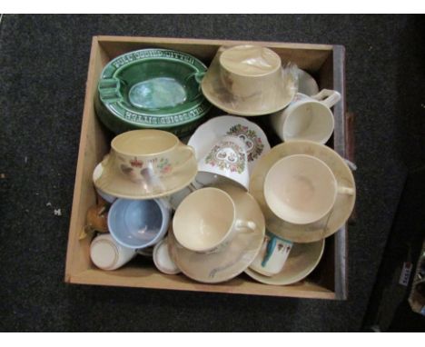 A selection of royal commemorative literature and ceramics together with a wooden drawer of mixed ceramics and commemorative 