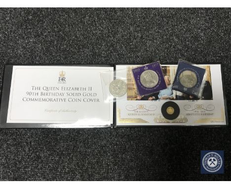 A Queen Elizabeth II 90th Birthday 9ct gold commemorative coin cover, a limited edition of 499, with four first-class stamps 