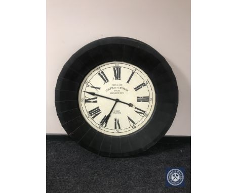 An oversized battery operated French cafe clock, a mirrored clock, framed print and a Tiffany style light fitting 