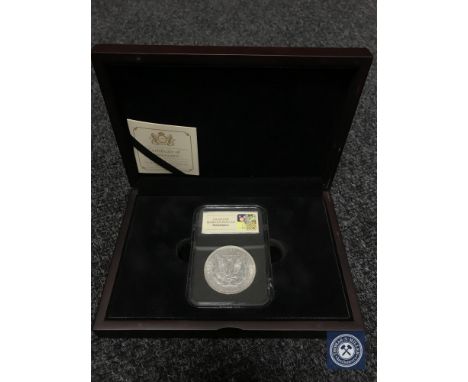 A US 1921 Silver Morgan Dollar, cased with certificate