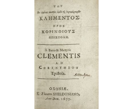 CLEMENS I. Tou en hagios patros hemon kai hieromartyros Klementos pros Korinthious Epistole / S. patrus &amp; martyris Clemen