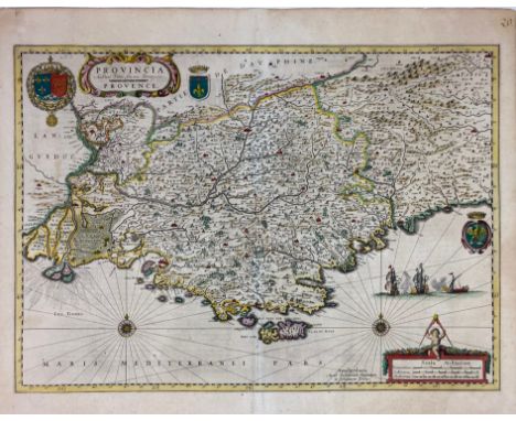 FRANCE -- "PROVINCIA/PROVENCE Auctore Petro Joanne Bompario". Amst., W.J. &amp; J. Blaeu, n.d. (=1631). Cold. engr. map w. 3 