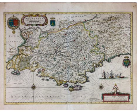 FRANCE -- "PROVINCIA/PROVENCE Auctore Petro Joanne Bompario". Amst., W.J. &amp; J. Blaeu, n.d. (=1631). Cold. engr. map w. 3 