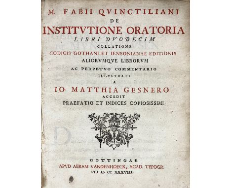 QUINTILIANUS. De institutione oratoria ll. XII. Collatione Cod. Gothani et Iensonianae ed. aliorumque librorum ac perpetuo co