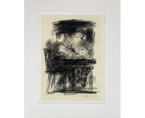 LÖB, Kurt (1926-2015). (Two men at a table). 1965-66. Chalk drawing. 170 x 120 mm. Signed and dated in pencil. under passepar