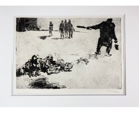 MENSINGA, Jan (1924-98). (No title). (N.d., before 1970). Etching. 200x290 mm. Signed, "eigen druk" in (faint) red ink. Under