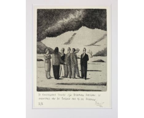 VAN INNIS, Benoît (1960-). "De kunstenaar toonde zijn begraven beelden (…)". 1990. Etching. 167 x 198 mm. Signed, dated, titl