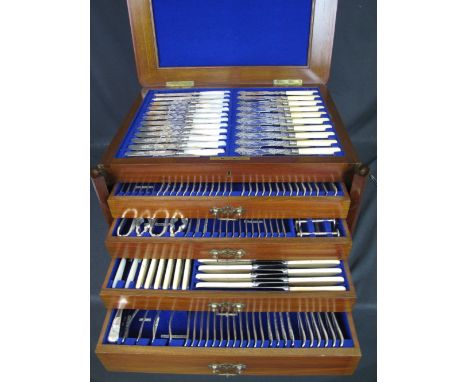 LATE 19TH CENTURY COMPREHENSIVE CANTEEN OF ELKINGTON AND CO. SILVER PLATE CUTLERY in fitted mahogany square section box with 