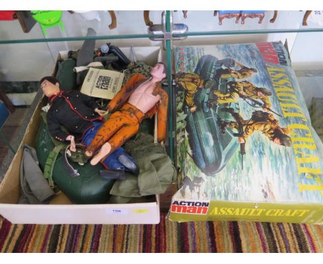 An Action Man Assault Craft in original box, two figures, various accessories and 1964 manual 